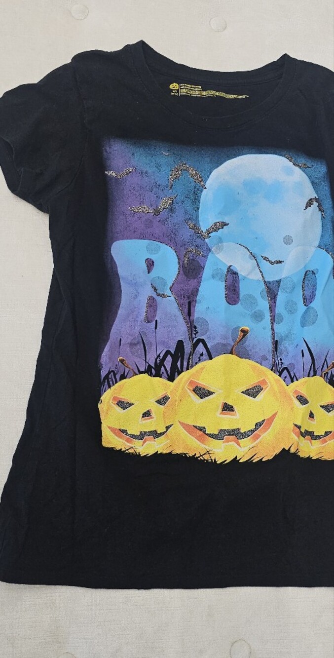 Halloween Pumpkin Graphic Short Sleeve Tee - Black
